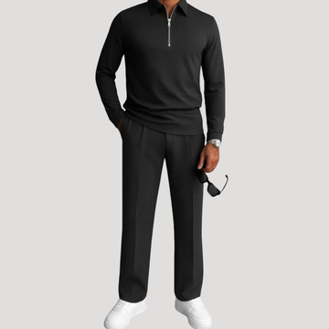 Ensemble Polo à Col Zippé et Pantalon à Plis pour Homme