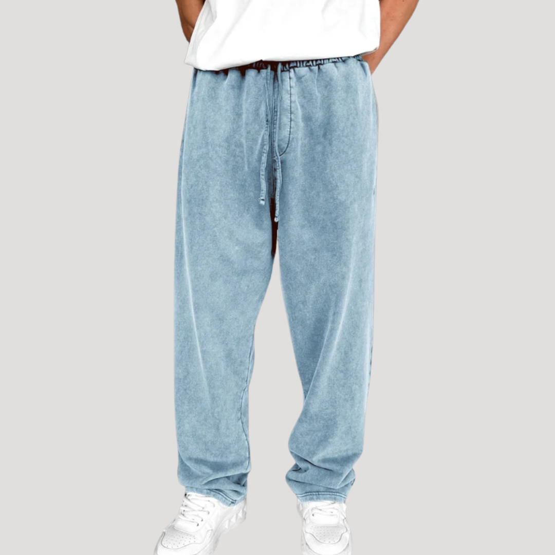 Pantalon Large à Taille Élastiquée Effet Délavé pour Homme