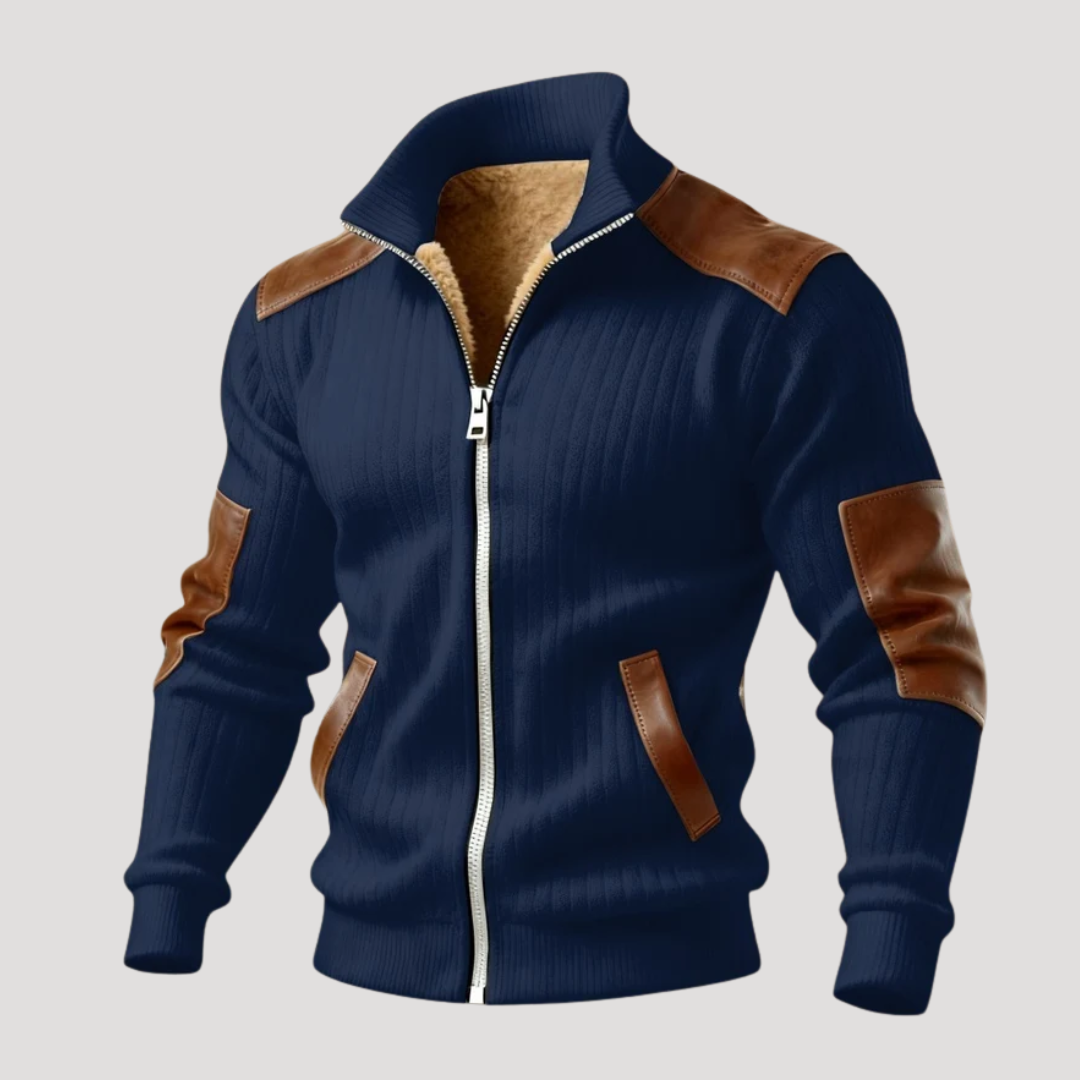 Veste Homme à Texture Côtelée et Col Montant Zippé