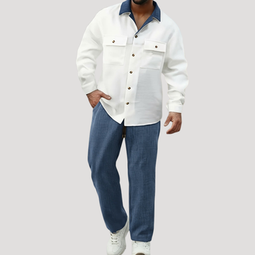 Chemise à Col Contrasté et Poches Poitrine à Rabat pour Homme