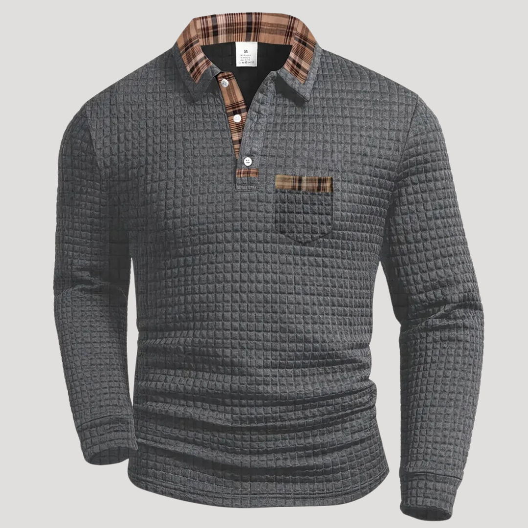 Polo Vintage Texturé à Manches Longues pour Homme