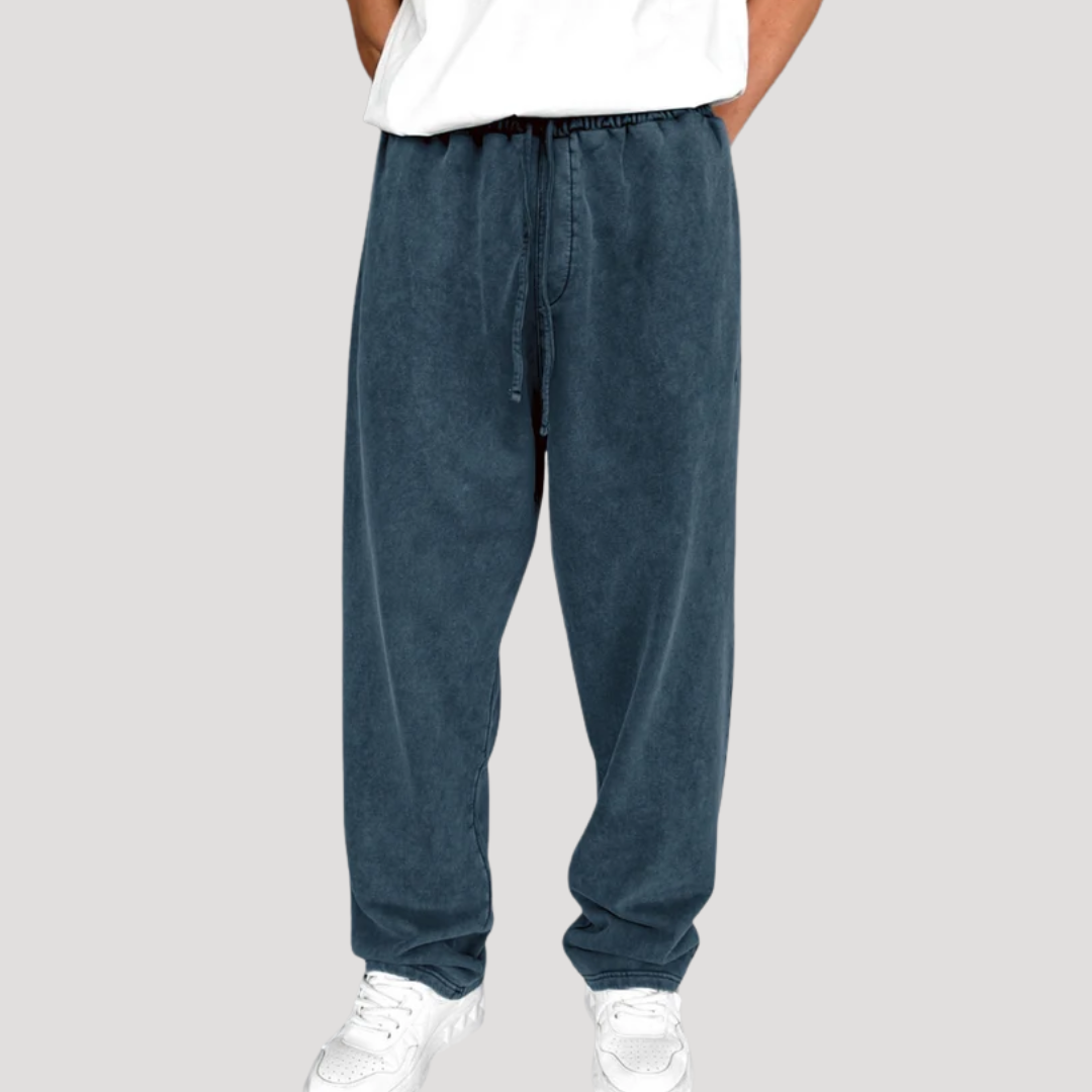 Pantalon Large à Taille Élastiquée Effet Délavé pour Homme