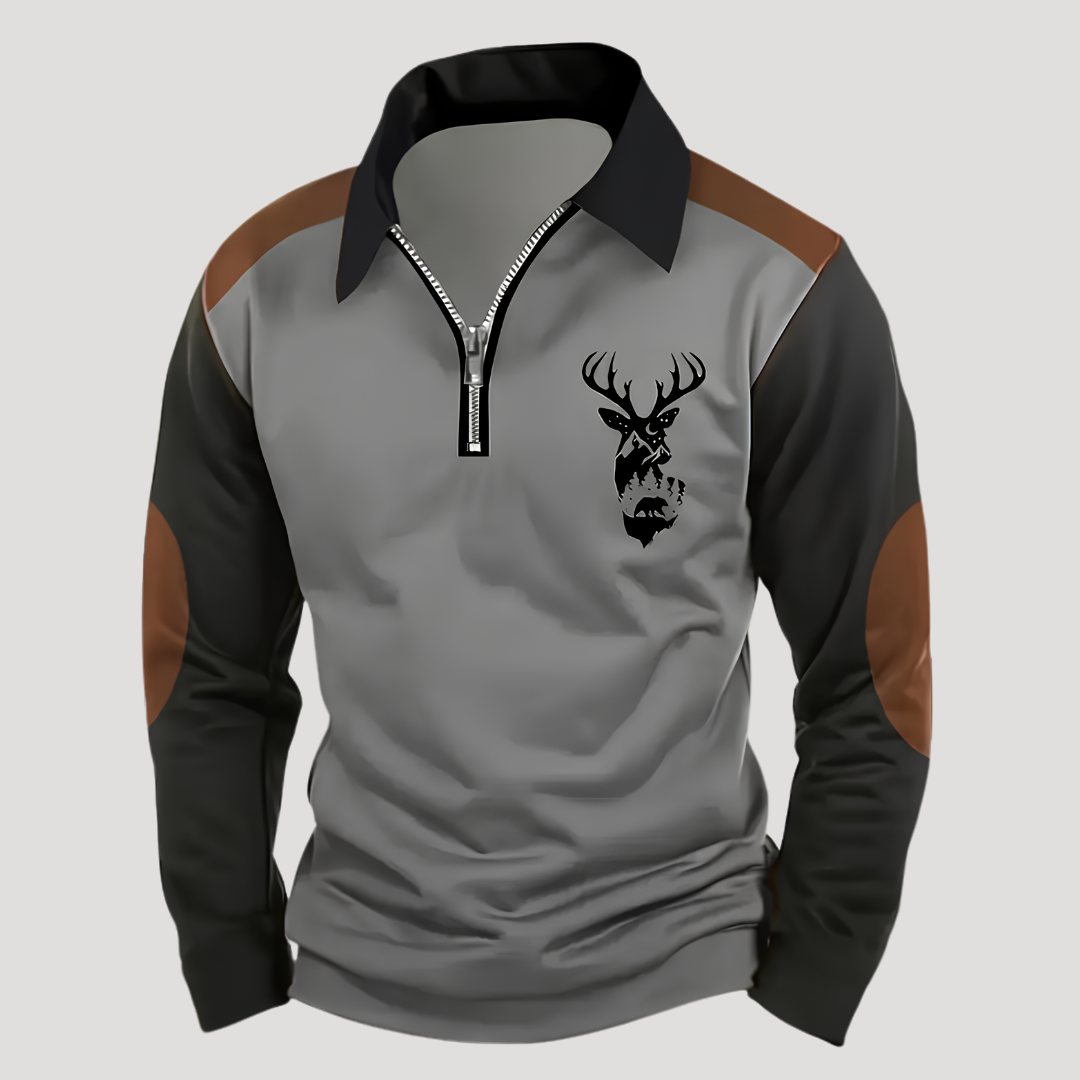 Polo Décontracté Zippé à Manches Longues pour Homme