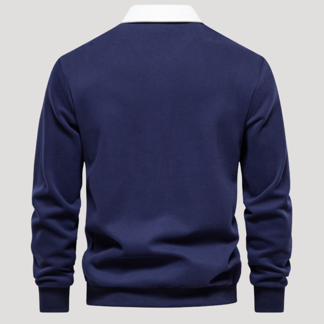 Polo à Manches Longues et Col Contrasté pour Homme