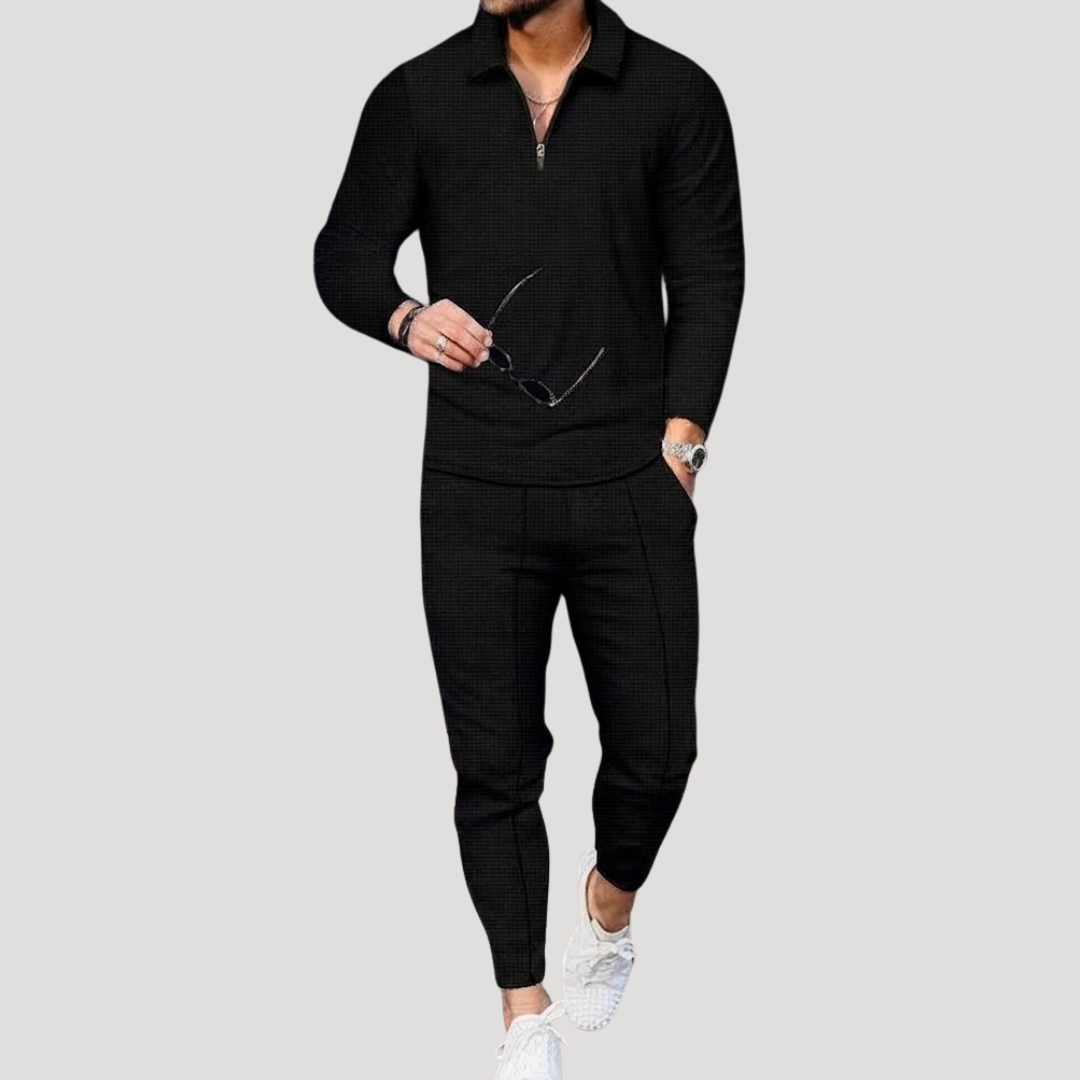 Ensemble Polo à Col Zippé et Micro-Carreaux pour Homme