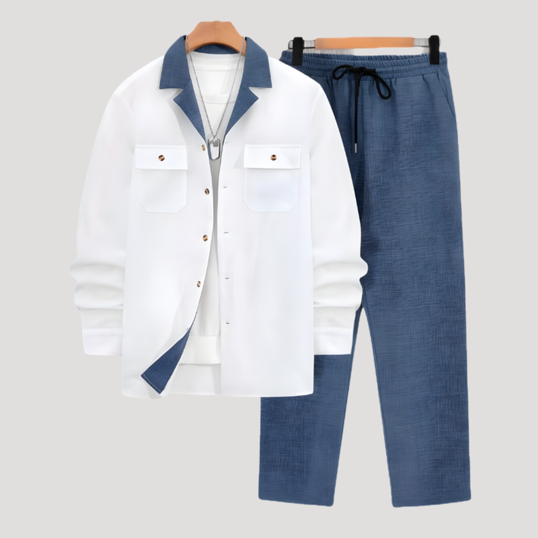 Chemise à Col Contrasté et Poches Poitrine à Rabat pour Homme