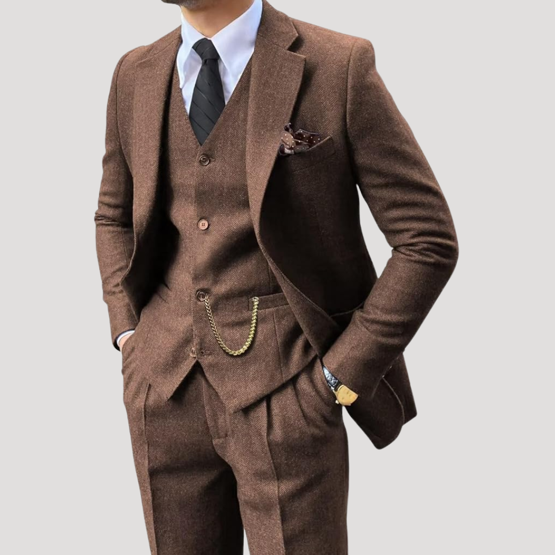 Costume Trois Pièces à Revers Crantés et Gilet Boutonné pour Homme
