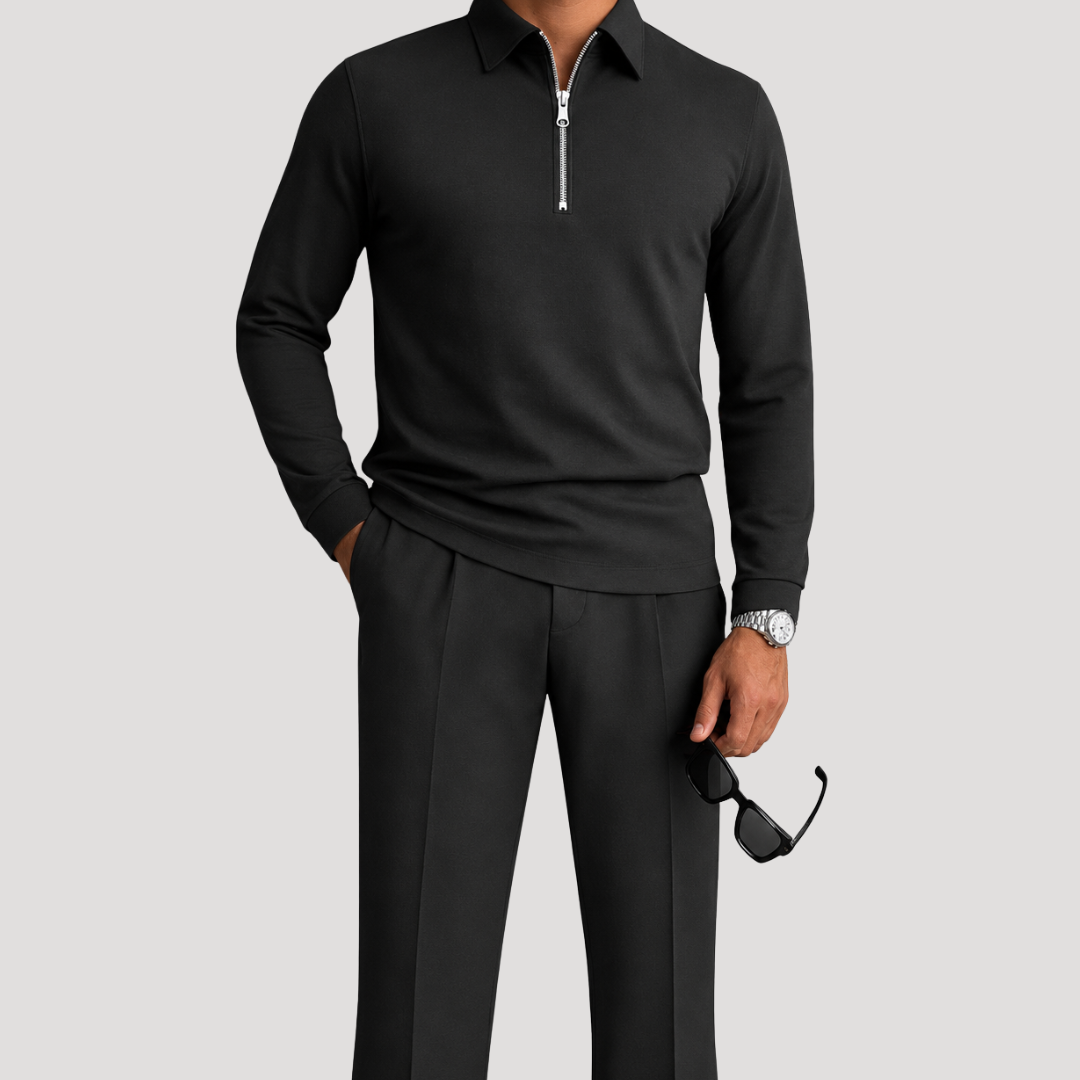 Ensemble Polo à Col Zippé et Pantalon à Plis pour Homme