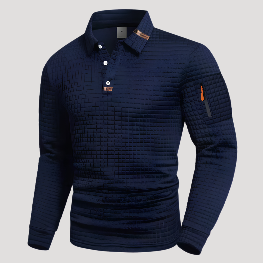 Polo en Maille Gaufrée à Poche Zippée sur Manche pour Homme