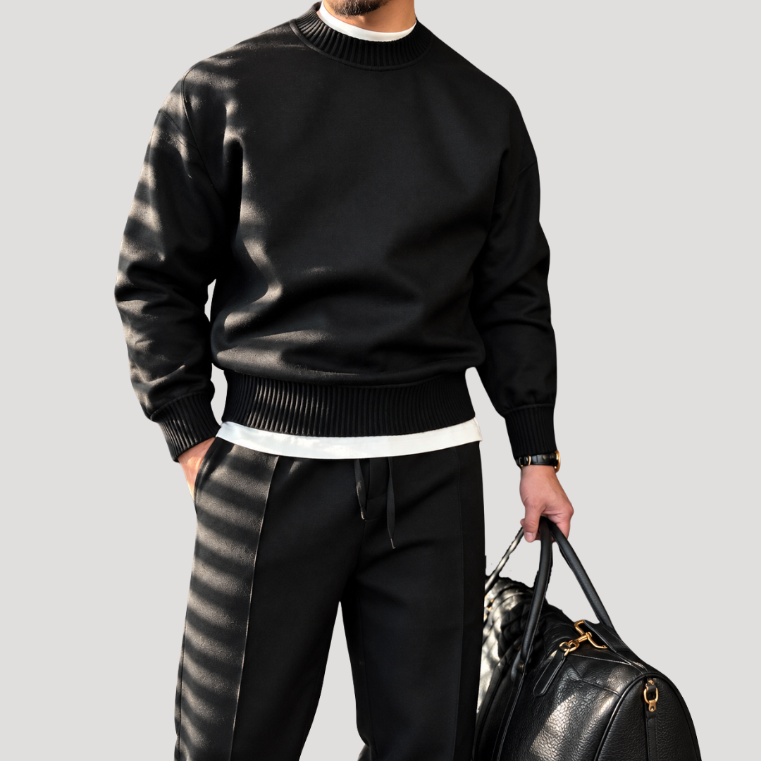 Pull Col Rond à Larges Finitions Côtelées pour Homme