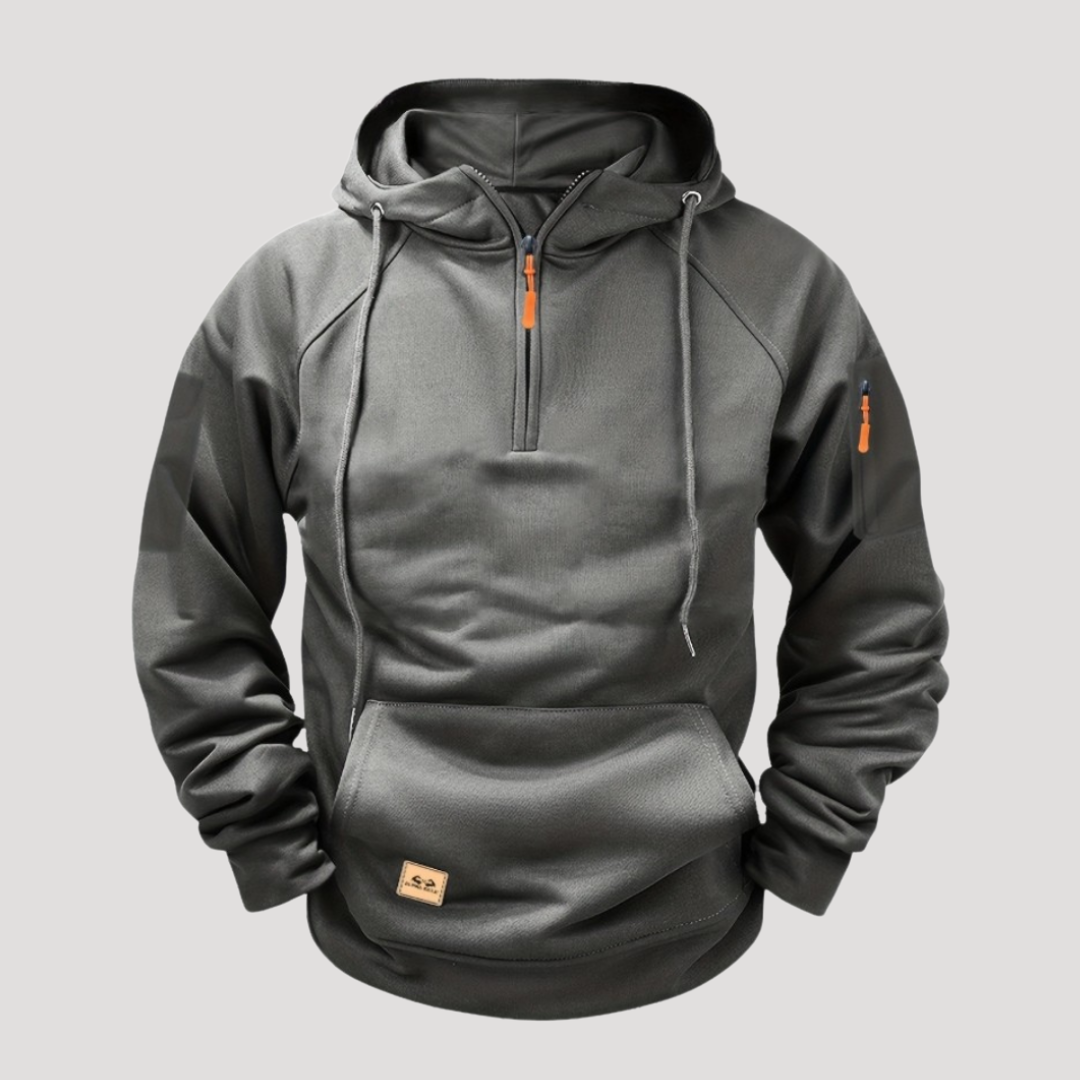 Sweat à Capuche à Demi-Zip et Poche Zippée sur Manche pour Homme