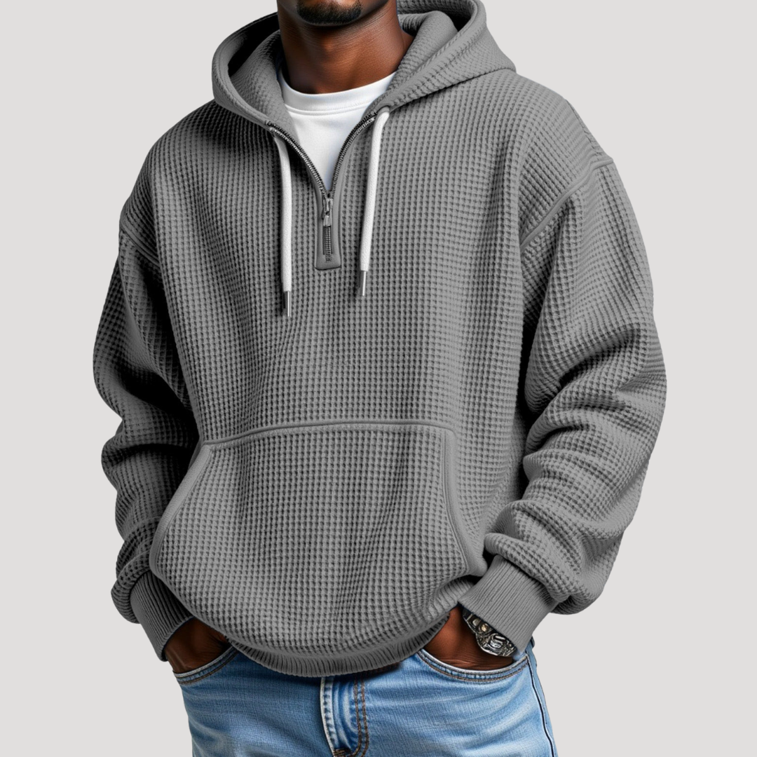 Sweat à Capuche à Demi-Zip en Maille Gaufrée pour Homme