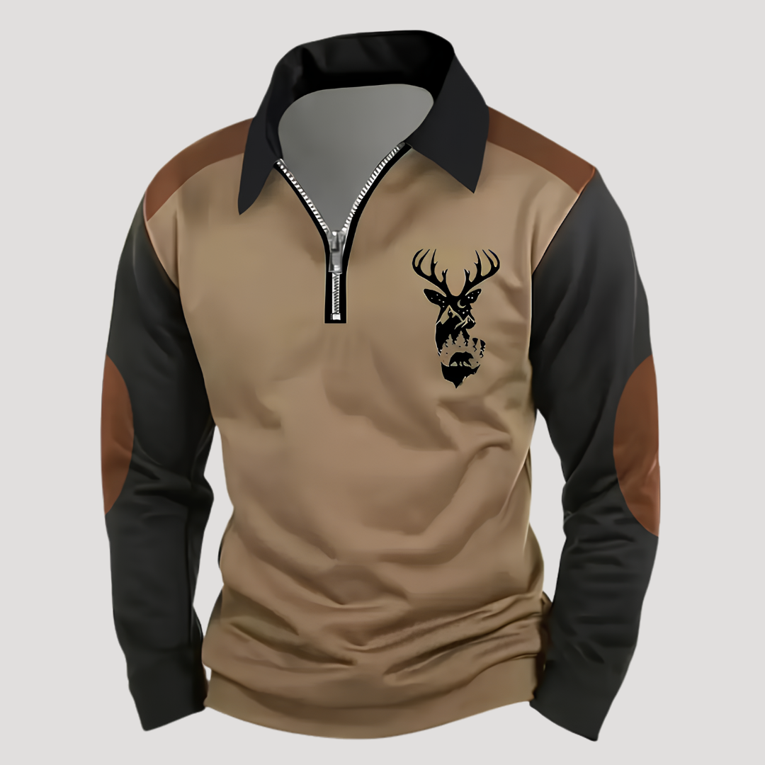Polo Décontracté Zippé à Manches Longues pour Homme