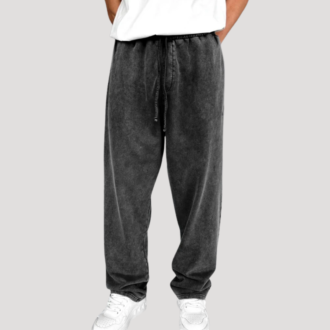 Pantalon Large à Taille Élastiquée Effet Délavé pour Homme