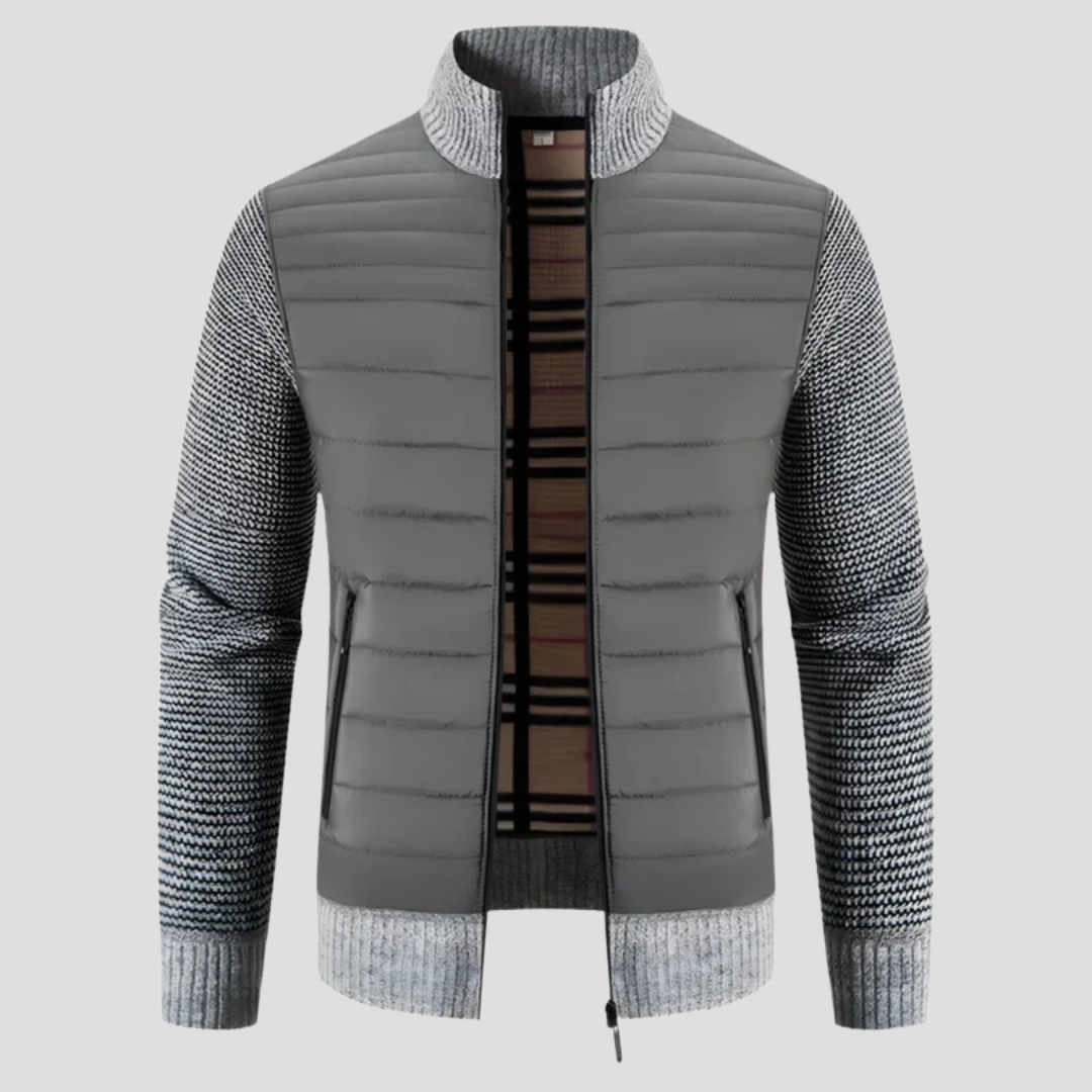 Veste Homme Matelassée à Manches Texturées et Col Montant