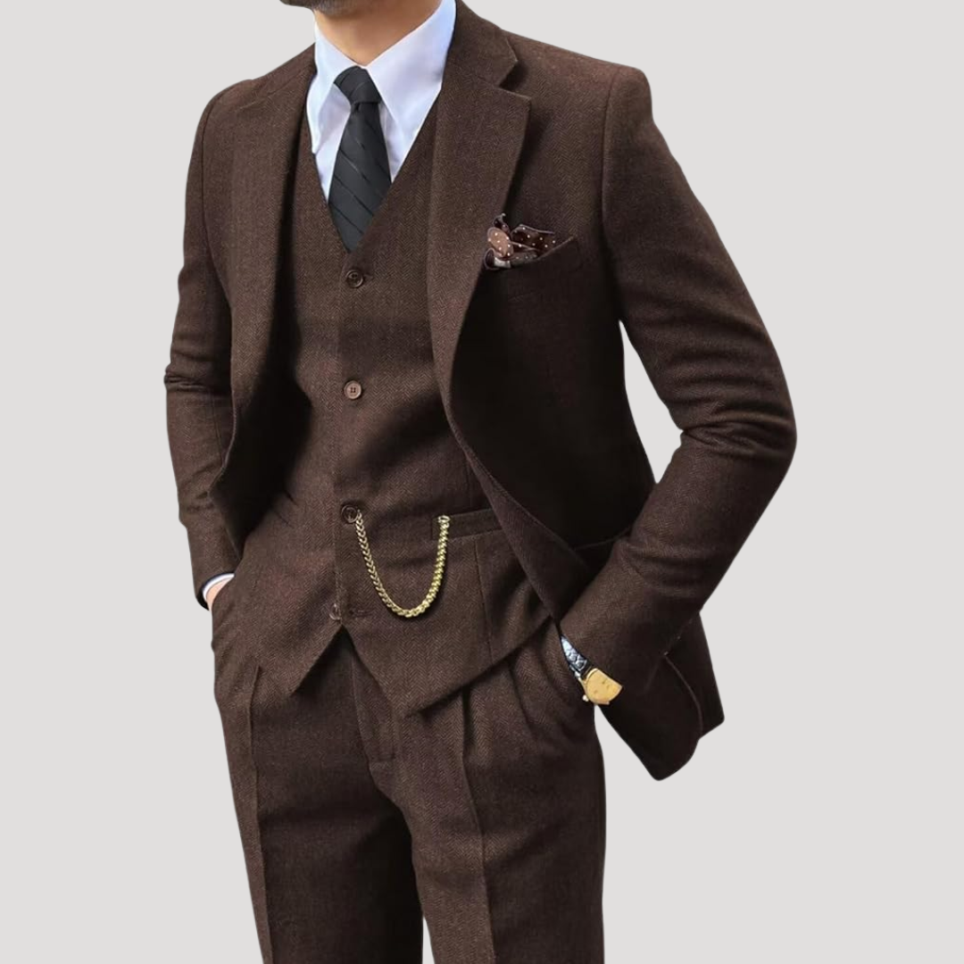 Costume Trois Pièces à Revers Crantés et Gilet Boutonné pour Homme