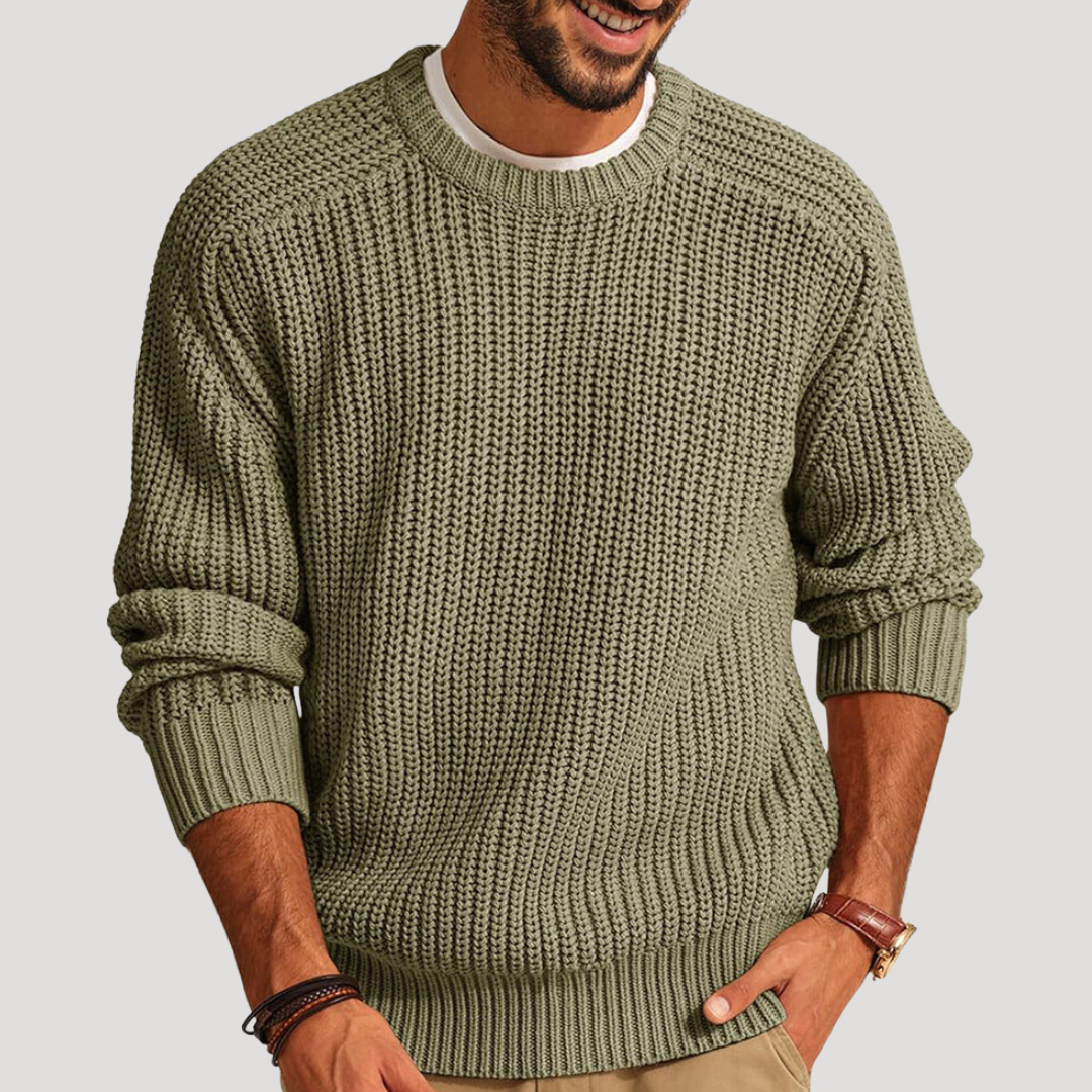 Pull Col Rond en Grosse Maille Côtelée pour Homme
