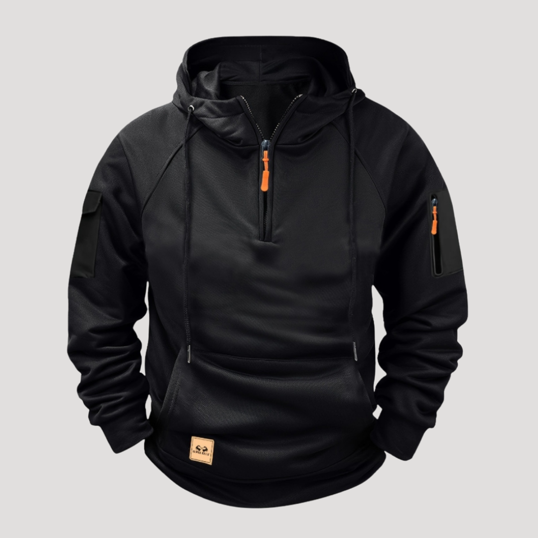Sweat à Capuche à Demi-Zip et Poche Zippée sur Manche pour Homme