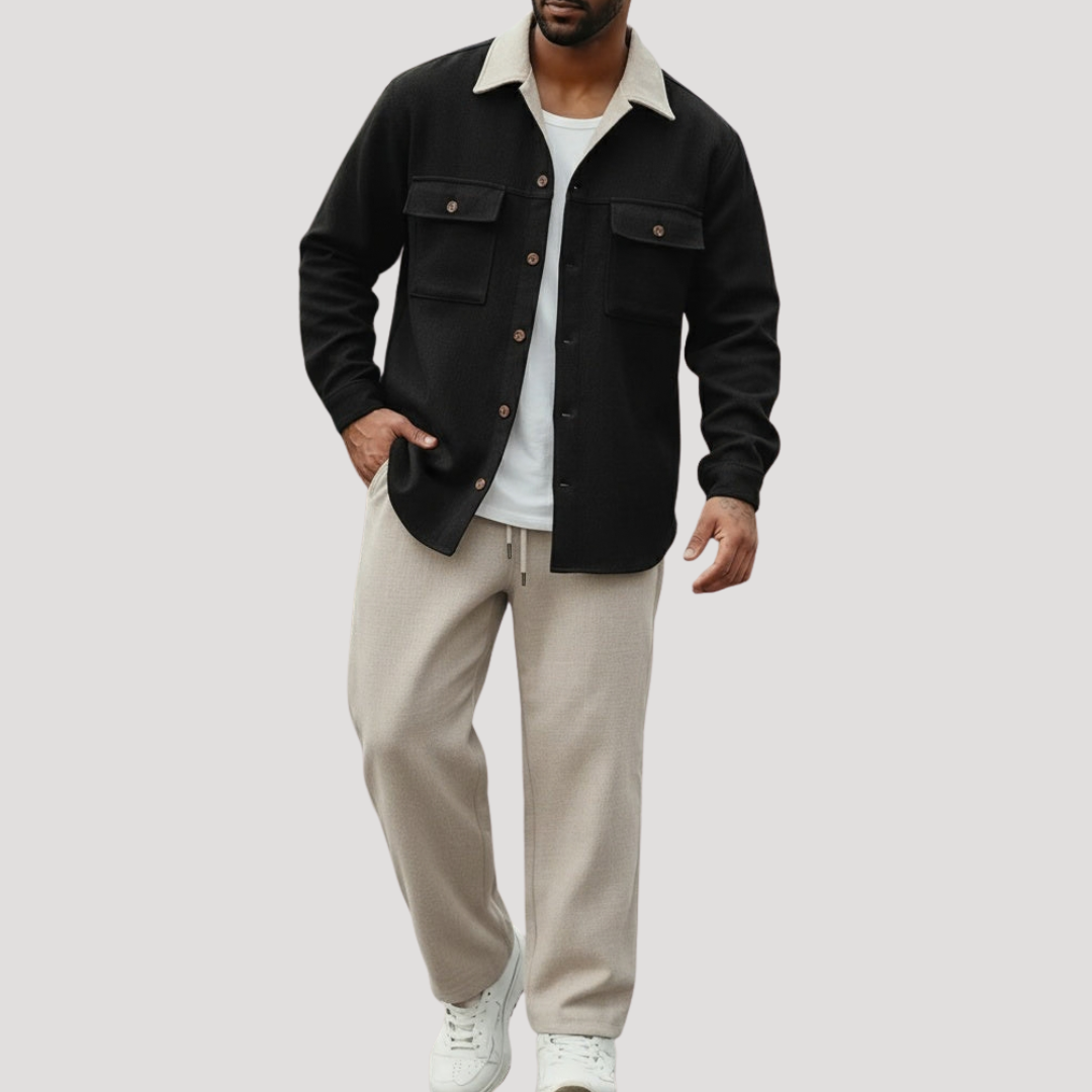 Chemise à Col Contrasté et Poches Poitrine à Rabat pour Homme