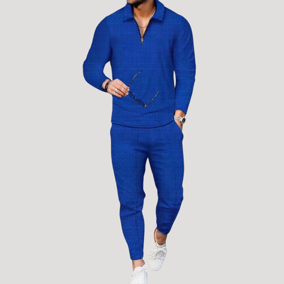 Ensemble Polo à Col Zippé et Micro-Carreaux pour Homme