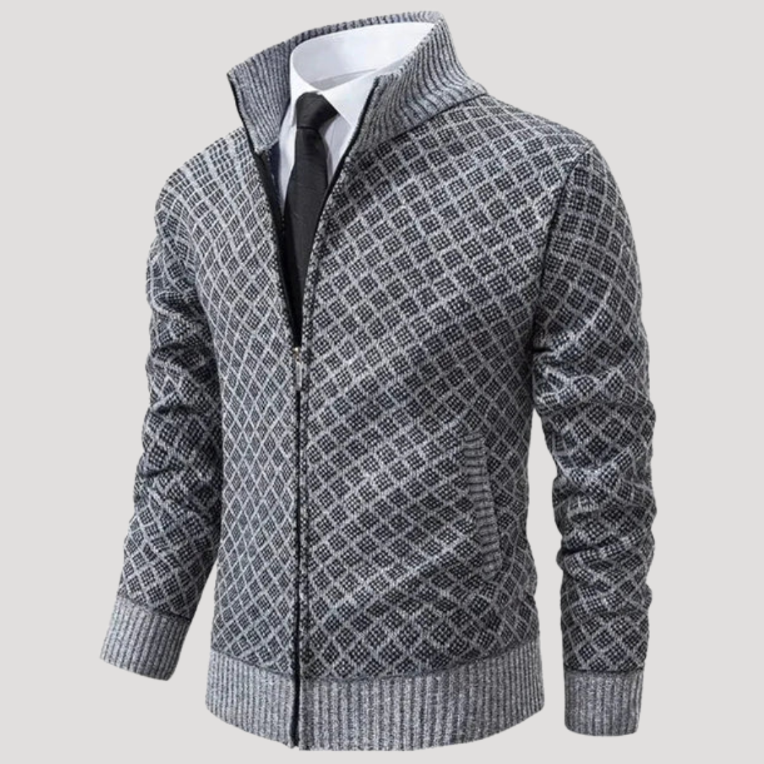 Veste Homme Zippée à Motif Losange et Col Montant