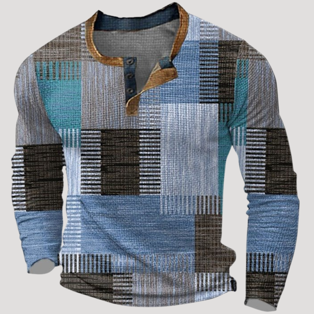 Pull à Motif Patchwork et Col Boutonné pour Homme