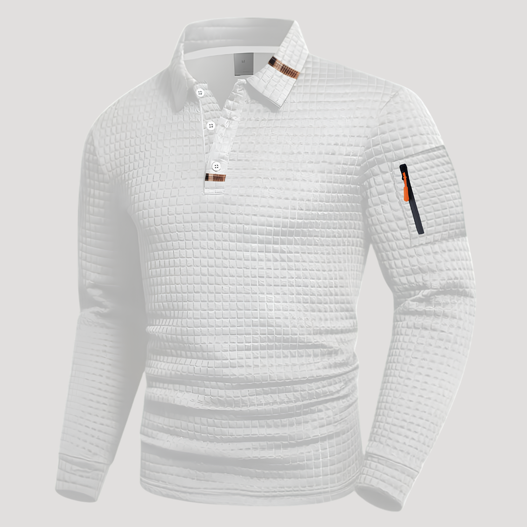 Polo en Maille Gaufrée à Poche Zippée sur Manche pour Homme
