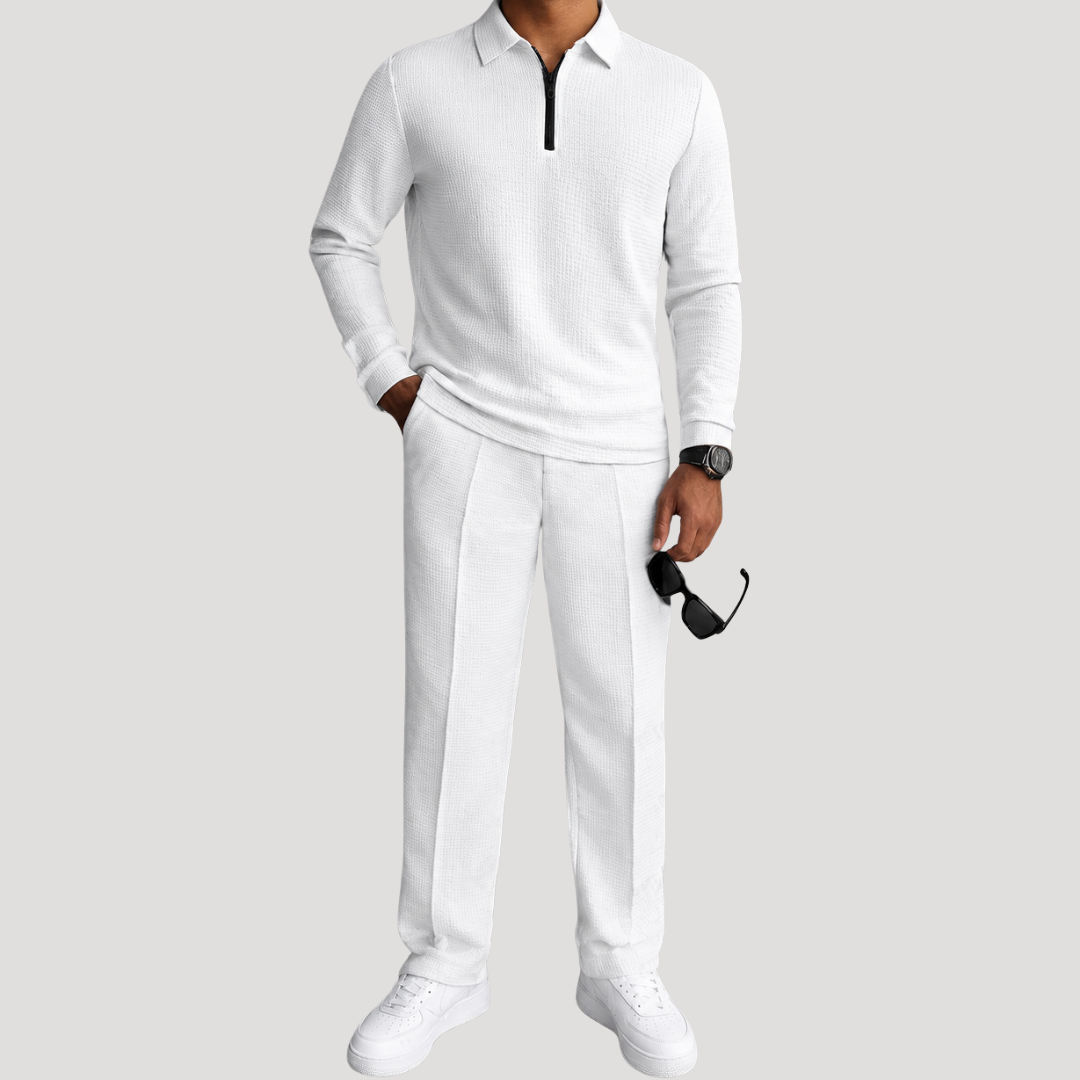 Ensemble Polo à Col Zippé et Pantalon à Plis pour Homme