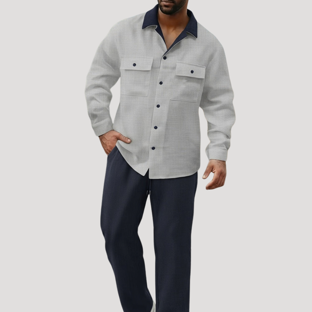 Chemise à Col Contrasté et Poches Poitrine à Rabat pour Homme