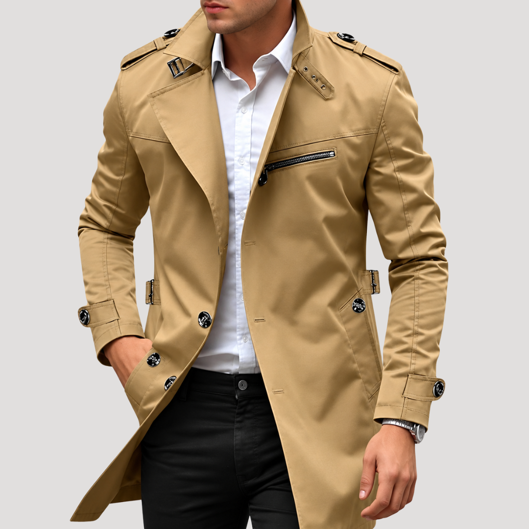 Trench Homme Élégant à Pattes de Serrage