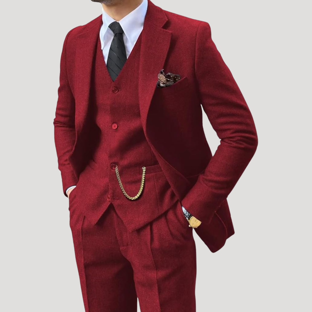 Costume Trois Pièces à Revers Crantés et Gilet Boutonné pour Homme