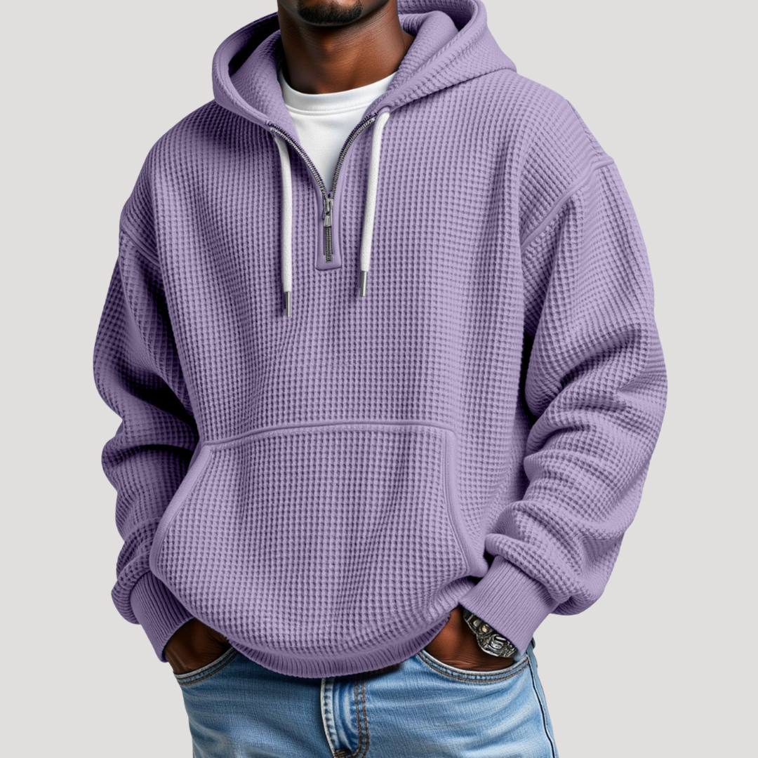 Sweat à Capuche à Demi-Zip en Maille Gaufrée pour Homme