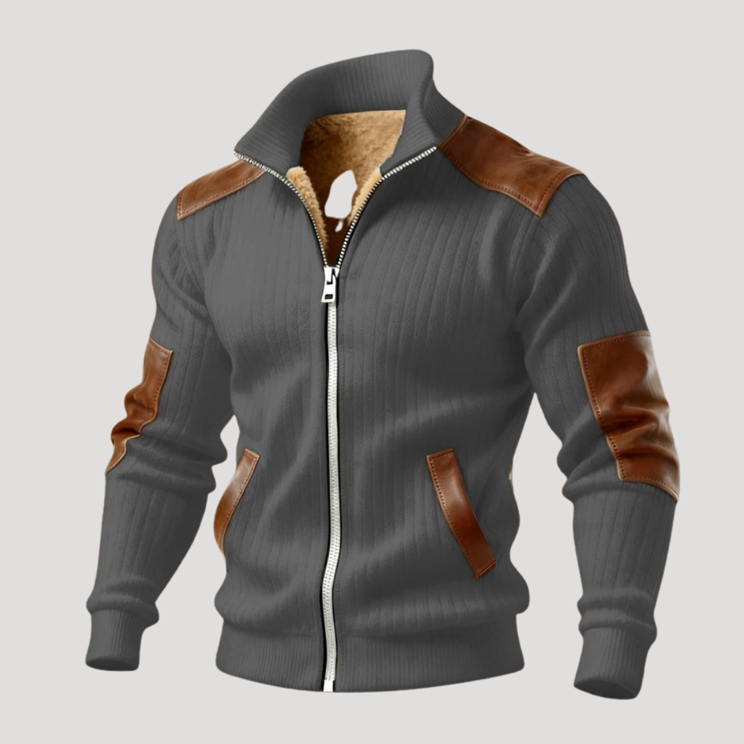 Veste Homme à Texture Côtelée et Col Montant Zippé