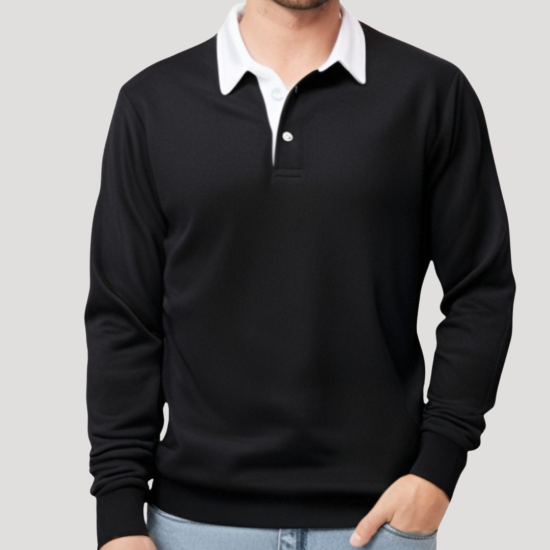 Polo à Manches Longues et Col Contrasté pour Homme