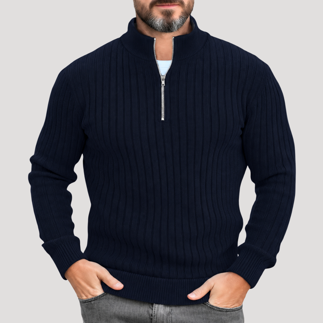 Pull Col Camionneur en Maille Côtelée pour Homme