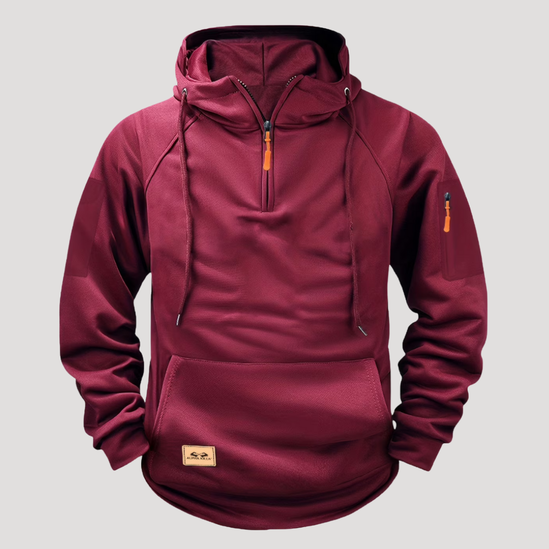 Sweat à Capuche à Demi-Zip et Poche Zippée sur Manche pour Homme