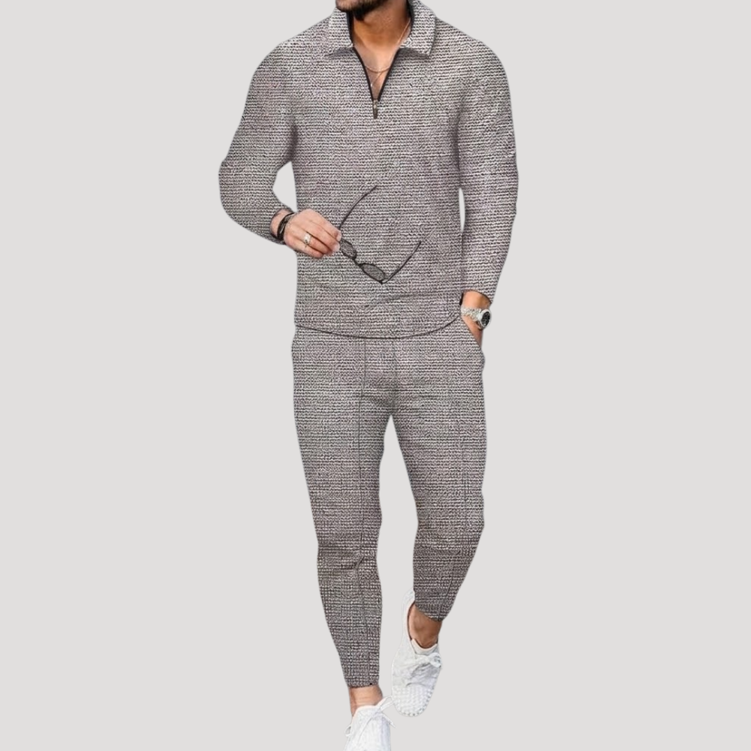 Ensemble Polo à Col Zippé et Micro-Carreaux pour Homme
