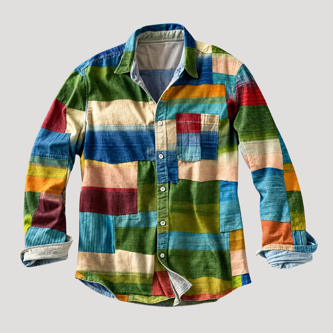 Chemise à Carreaux Façon Patchwork pour Homme