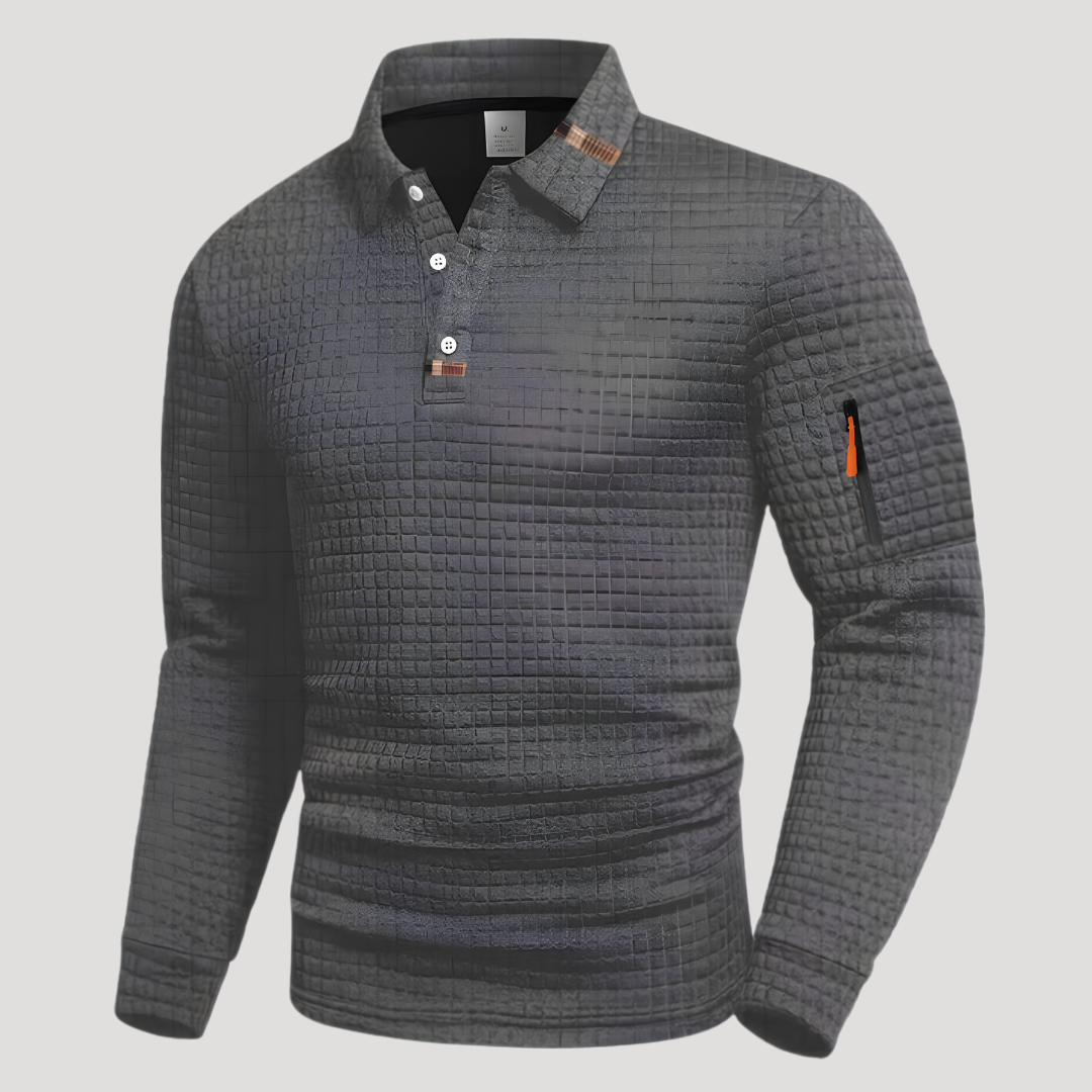 Polo en Maille Gaufrée à Poche Zippée sur Manche pour Homme
