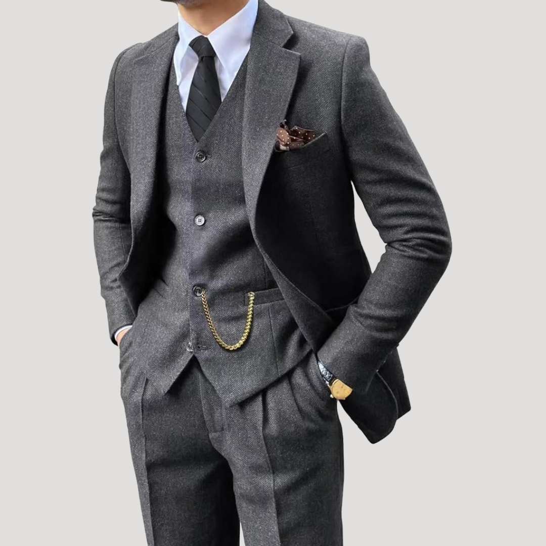 Costume Trois Pièces à Revers Crantés et Gilet Boutonné pour Homme