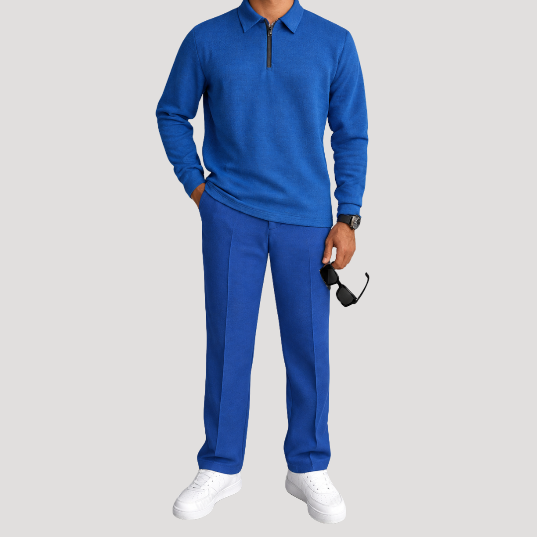 Ensemble Polo à Col Zippé et Pantalon à Plis pour Homme