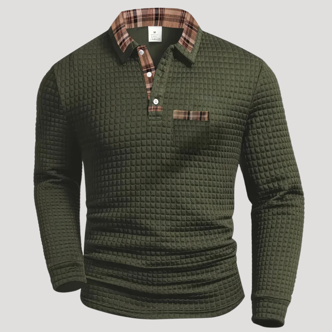 Polo Vintage Texturé à Manches Longues pour Homme
