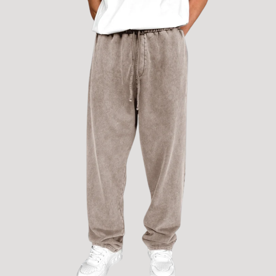 Pantalon Large à Taille Élastiquée Effet Délavé pour Homme
