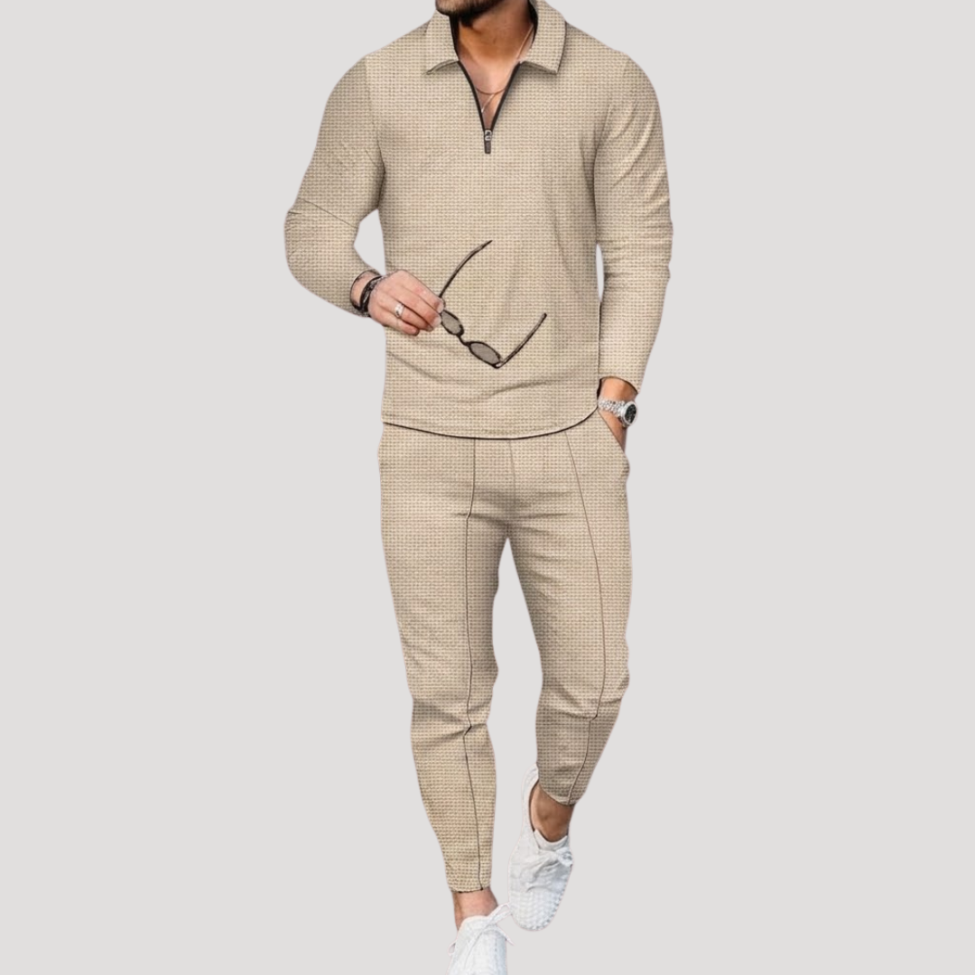 Ensemble Polo à Col Zippé et Micro-Carreaux pour Homme