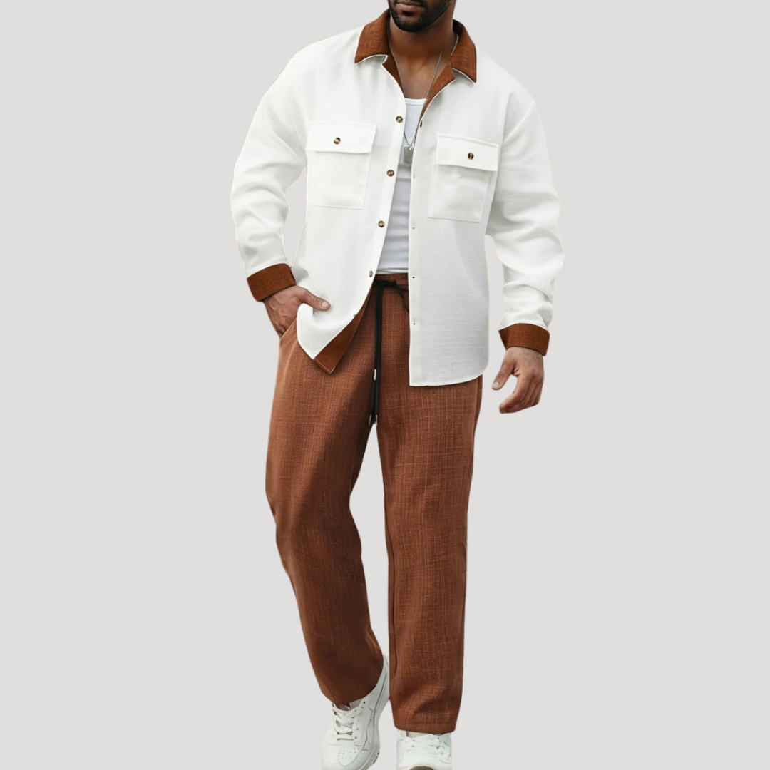 Chemise à Col Contrasté et Poches Poitrine à Rabat pour Homme