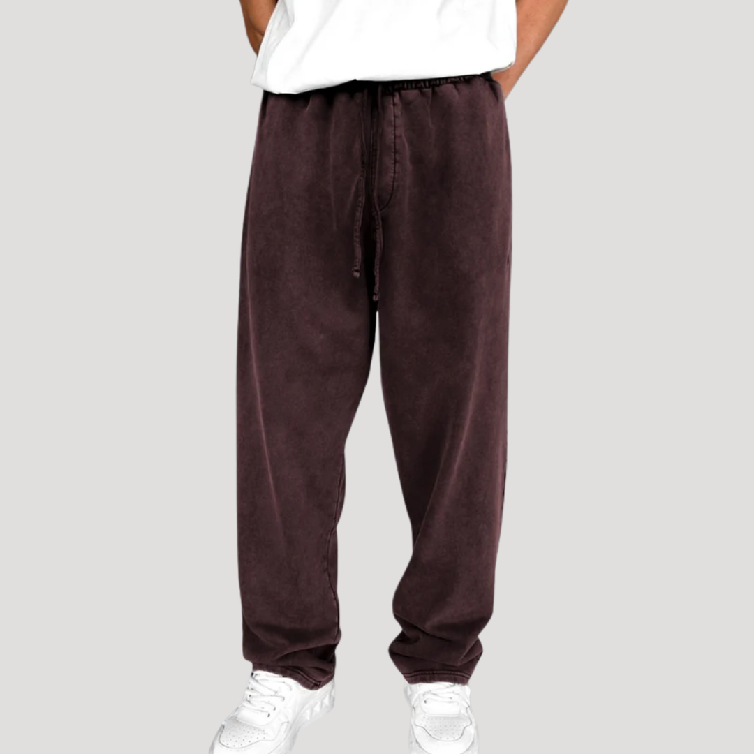 Pantalon Large à Taille Élastiquée Effet Délavé pour Homme