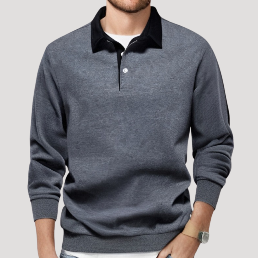 Polo à Manches Longues et Col Contrasté pour Homme