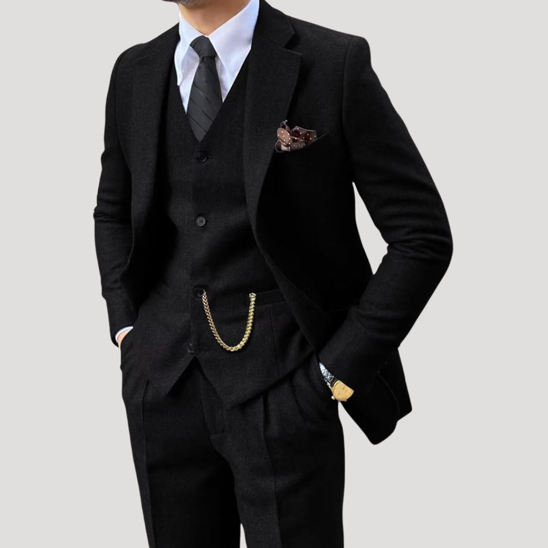 Costume Trois Pièces à Revers Crantés et Gilet Boutonné pour Homme