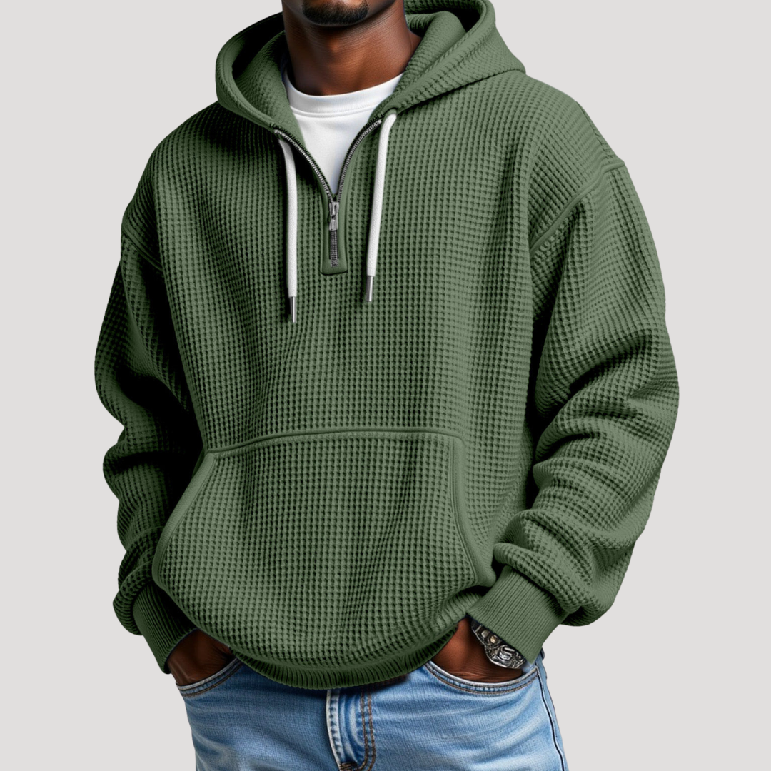 Sweat à Capuche à Demi-Zip en Maille Gaufrée pour Homme