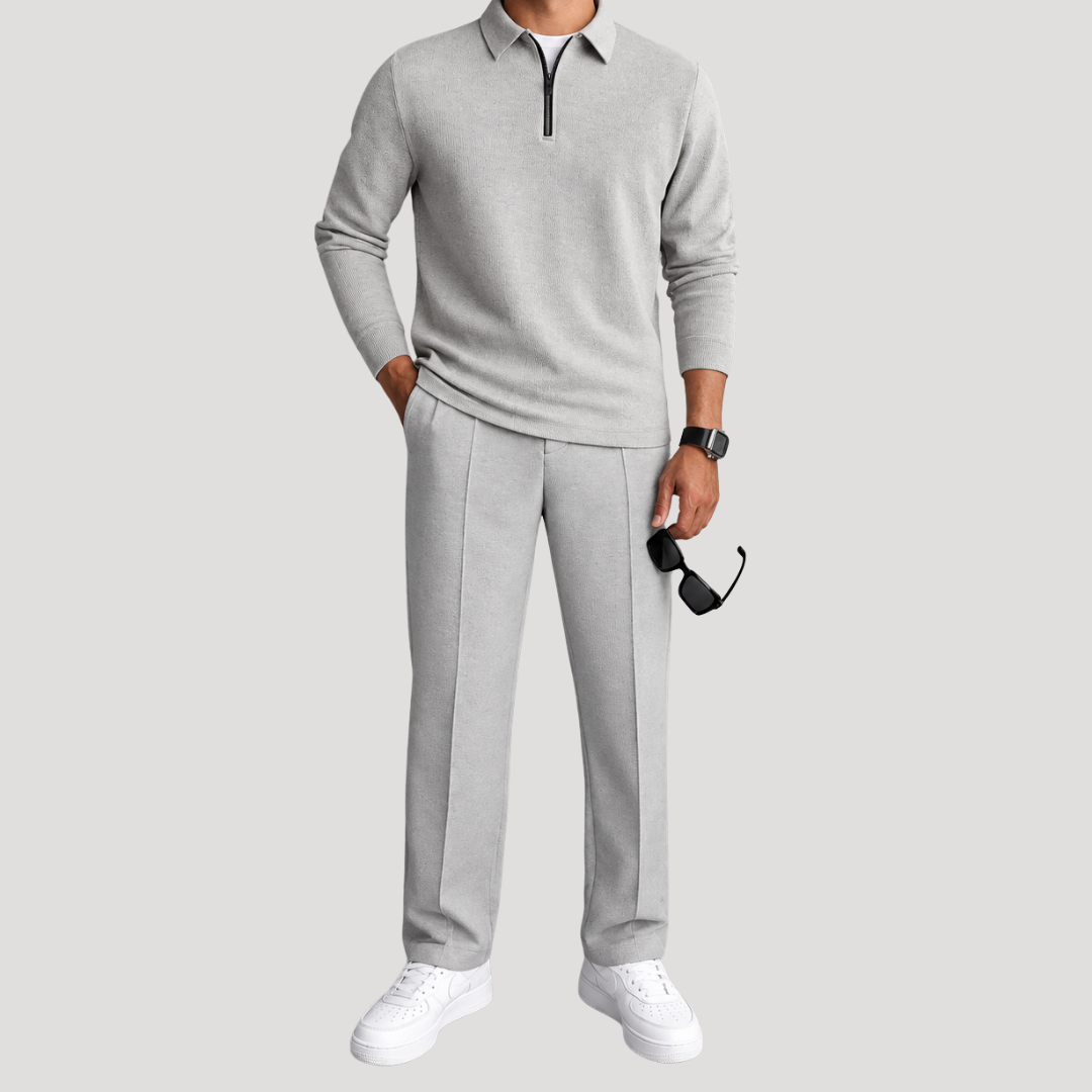 Ensemble Polo à Col Zippé et Pantalon à Plis pour Homme